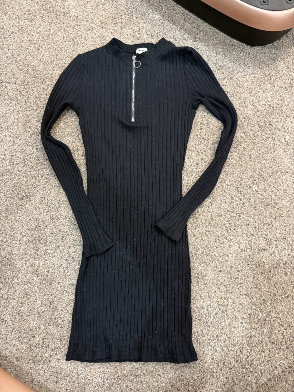 Garage Women's XS Black Ribbed Bodycon Zip-Up Sweater Dress 30" Mini Dress